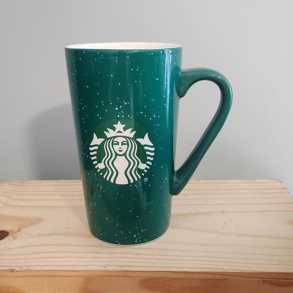 Starbucks 2020 Christmas Holiday Tall Speckled Green Ceramic Mug w/ Iconic Logo